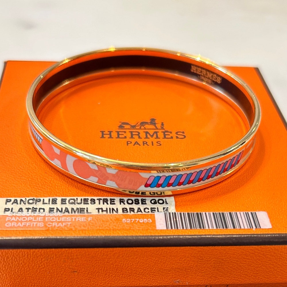 Hermes enamel bangle 65 - panoplie equestre rose gold graffite craft